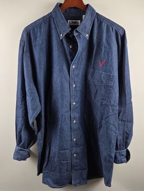Verizon Wireless Logo Denim Shirt Mens XLT Blue Long Sleeve Button Down Solid